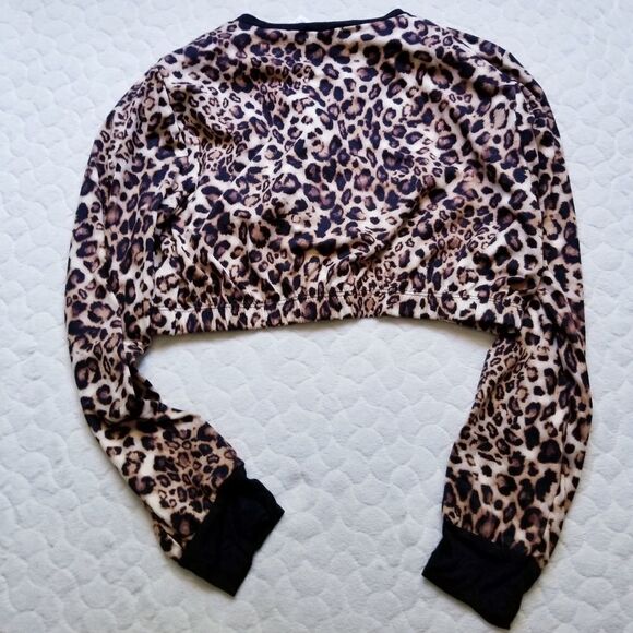 NEW cropped long sleeve shirt Leopard print large - Picture 2 of 7